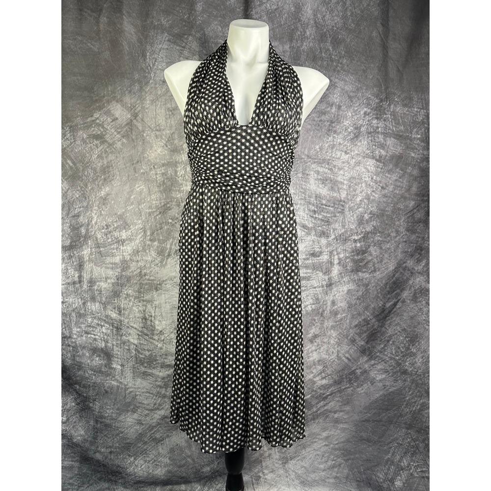 Diane von Furstenberg 100% Silk Anais Halter Dress Women 6 Sm Black Star Print - Picture 2 of 6